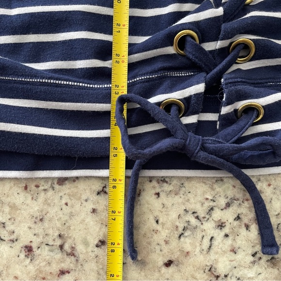 Michael Kors Size Large Pullover Hoodie Navy Long Sleeve Striped Cotton Blend - Picture 7 of 7